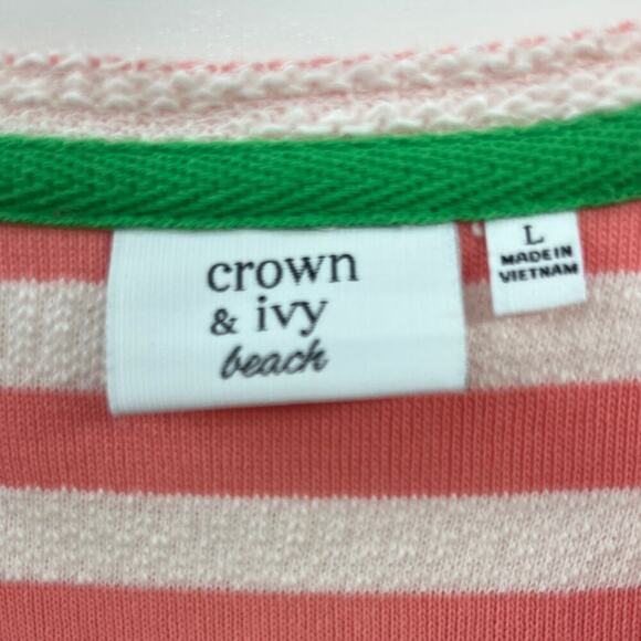 Crown & Ivy Beach Womens Coral Striped Lace Up V-Neck Top Size Large Lightweight - Picture 3 of 7
